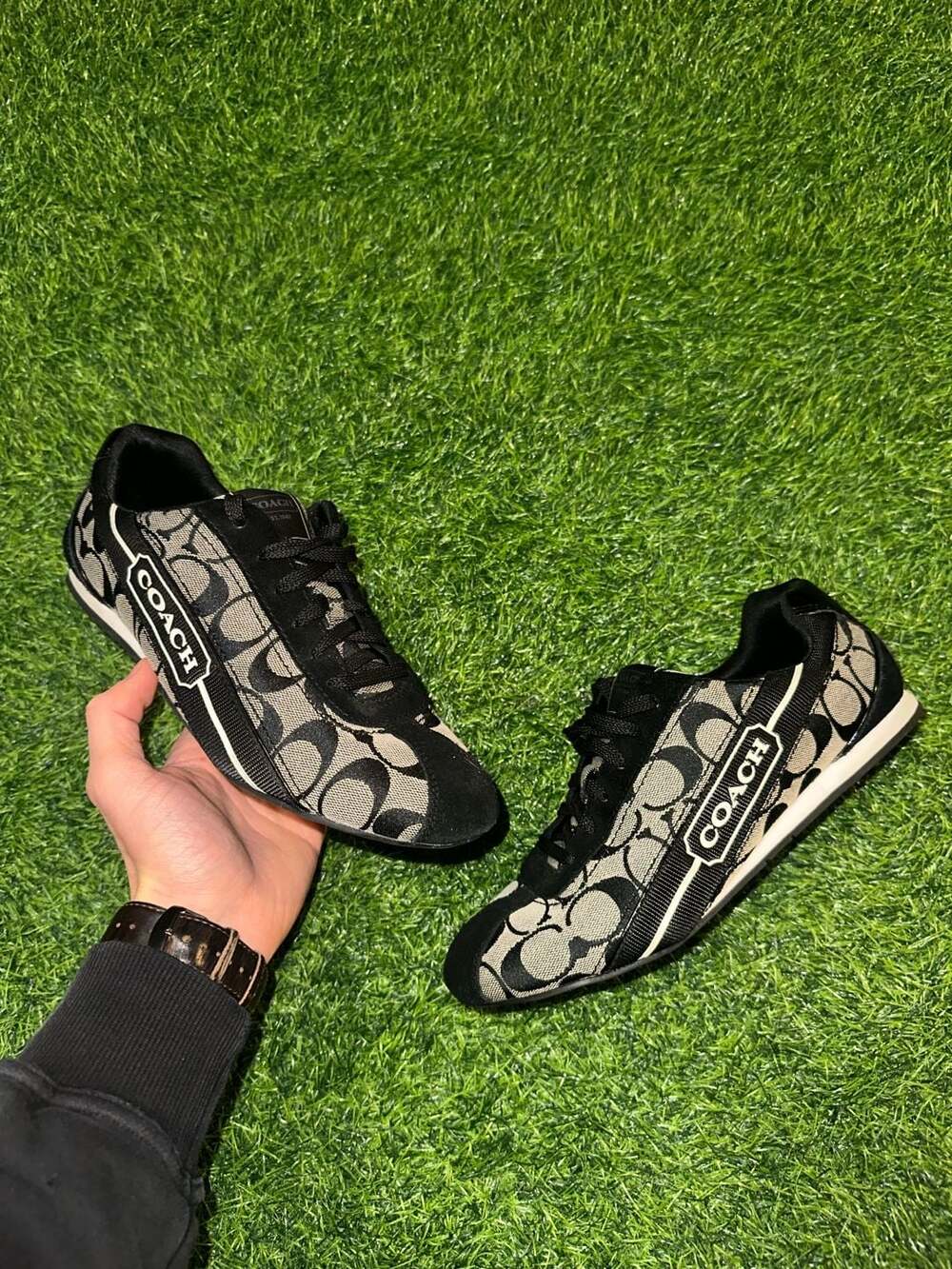 Coach Signature C Logo Sneakers Black Canvas Size 9M